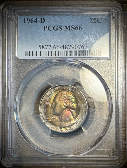 1964-D Silver Washington Quarter PCGS MS66 5