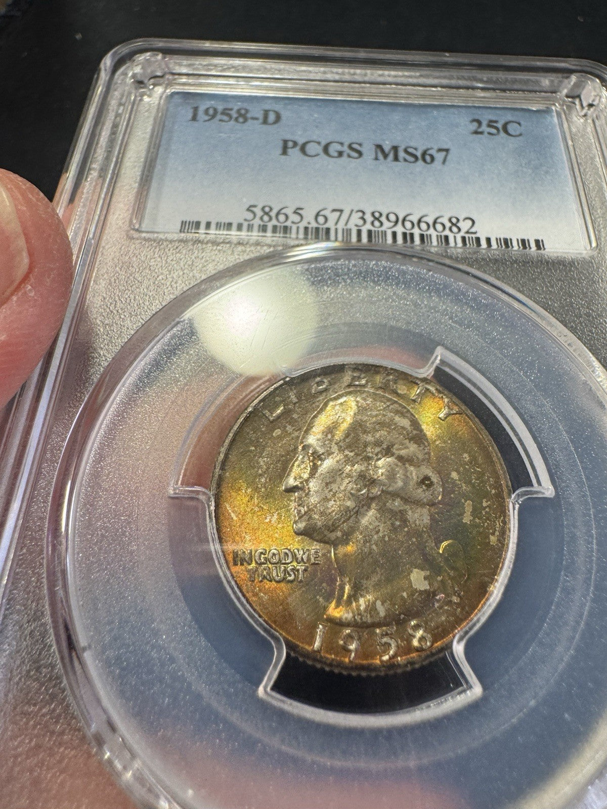 1958 D Silver Washington Quarter PCGS MS66 SEE VIDEO MULTICOLOR CARTWHEEL TONING3