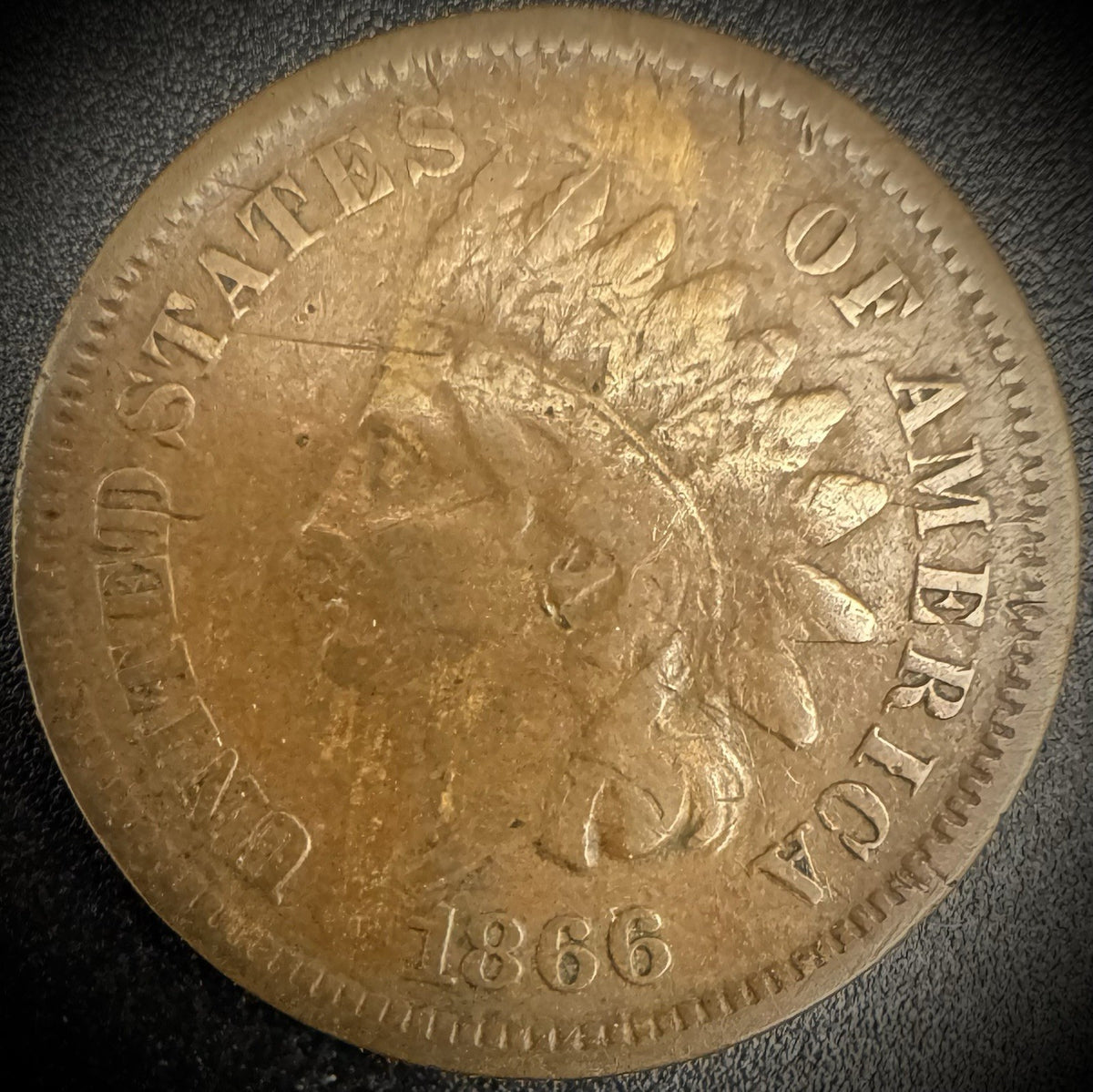 1866 Indian Head Cent Penny SEMI-KEY Date Coin0