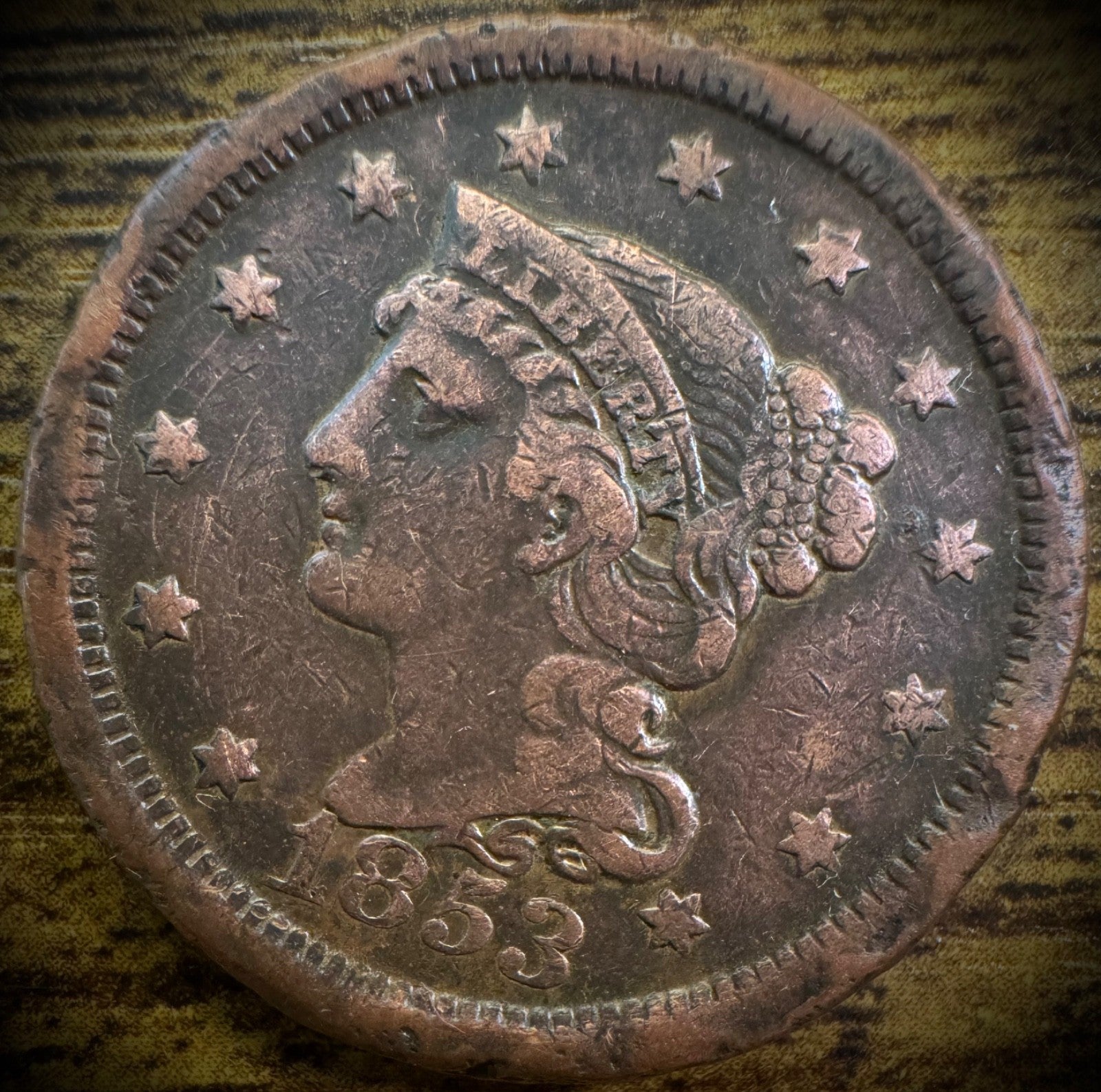 1853 Large Cent Coronet Head Braided Hair Style #10