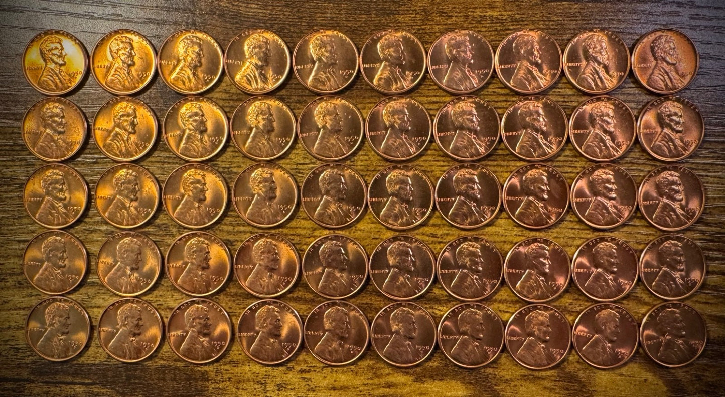 1950-D Lincoln Wheat Cent Penny CHERRY Red GEMS0