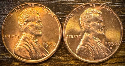 1958 P & D Lincoln Wheat Cent Uncirculated BU 2 Coin Lot From Original Rolls0