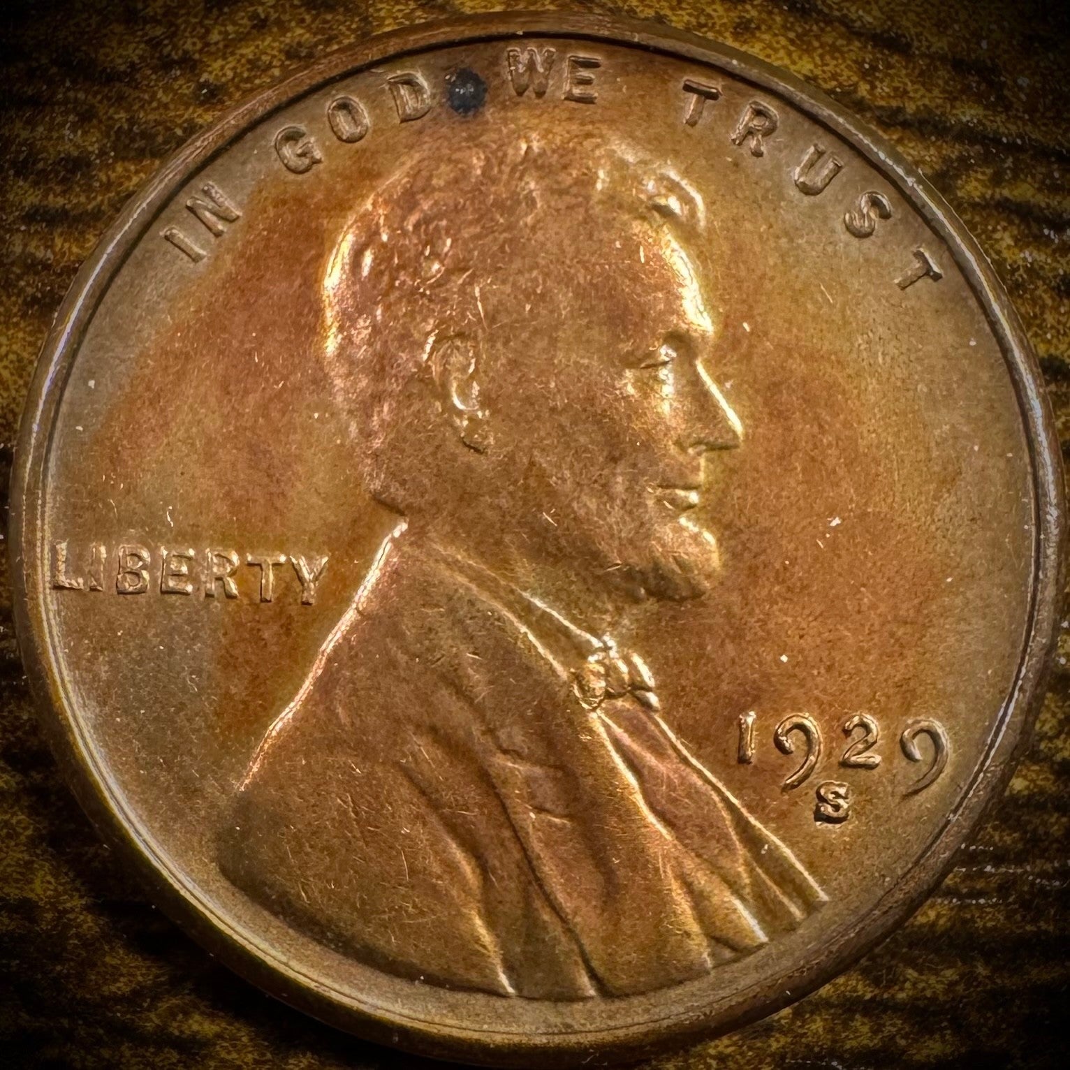1929-S Lincoln Wheat Cent Penny Uncirculated Multi-color Toned VIDEO0