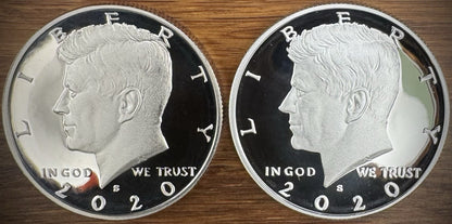 2020-S Kennedy Half Dollar GEM PROOF .999 Silver & Clad 2 Coin Lot Set0