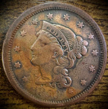 1856 Large Cent Coronet Head Braided Hair Style Slanted 5 BEAUTIFUL TONING0