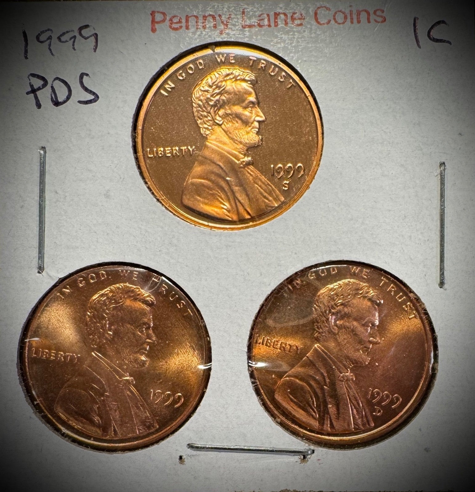 1999 P D S Lincoln Memorial Cent UNCIRCULATED + PROOF 3 Coin Lot0