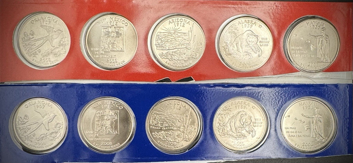 2008 P D Satin Finish State Quarter 10 Coins From US Mint Uncirculated Coin Set1