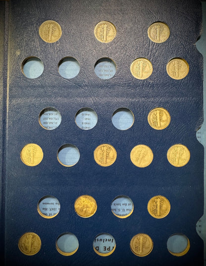 1916-1945 Mercury Silver Dime Partial Set In Whitman Deluxe Album 55 Coins2