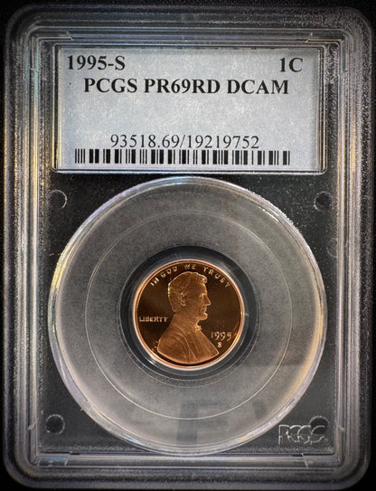 1995-S Lincoln Memorial Cent Penny PCGS PR69RD DCAM PROOF Coin DEEP CAMEO0