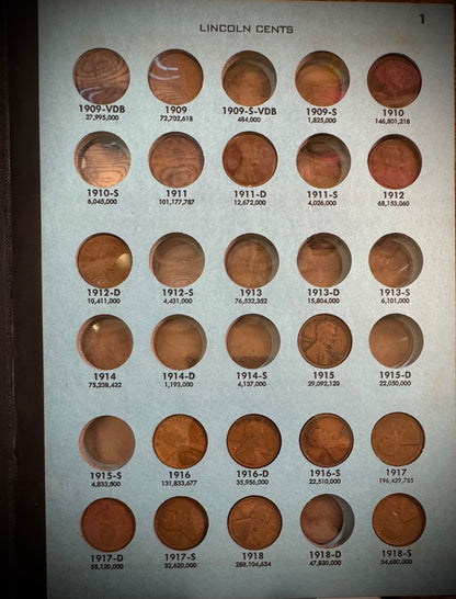 1909 VDB-1962 P D S Lincoln Wheat Cent Penny Partial Set 124 Coins Mehrig Album2