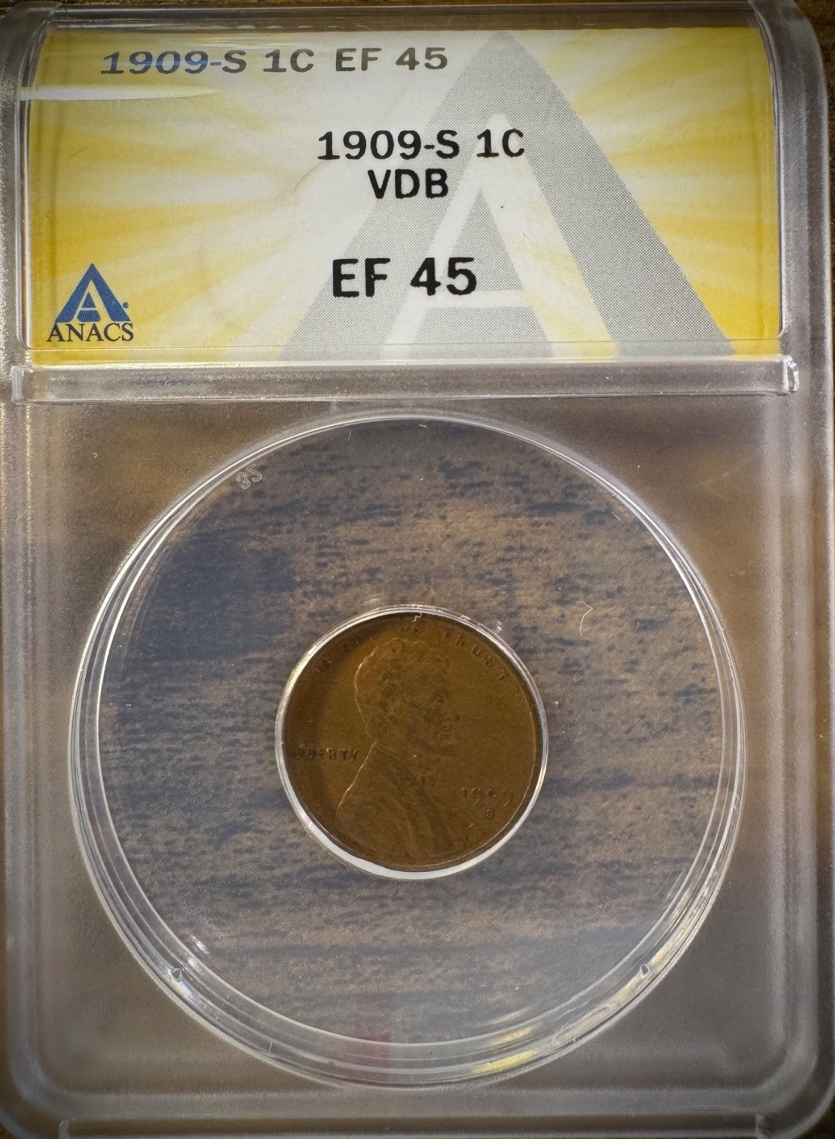 1909-S VDB Lincoln Wheat Cent KEY DATE OF SERIES ANACS EF XF 450
