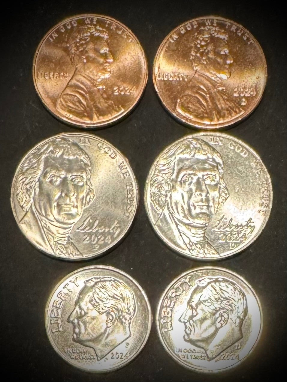 2024 P D Lincoln Cent Jefferson Nickel Roosevelt Dime 6 Coin Lot From Rolls0