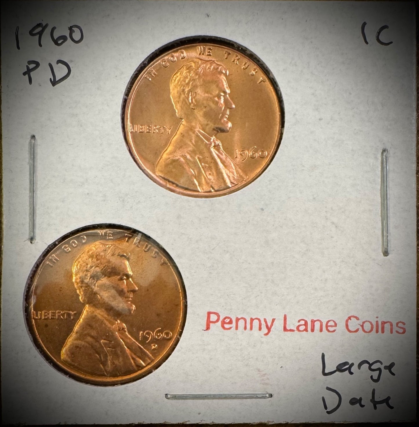 1960 P & D Lincoln Memorial Cent LARGE Date BU 2 Coin Set From Original Rolls0