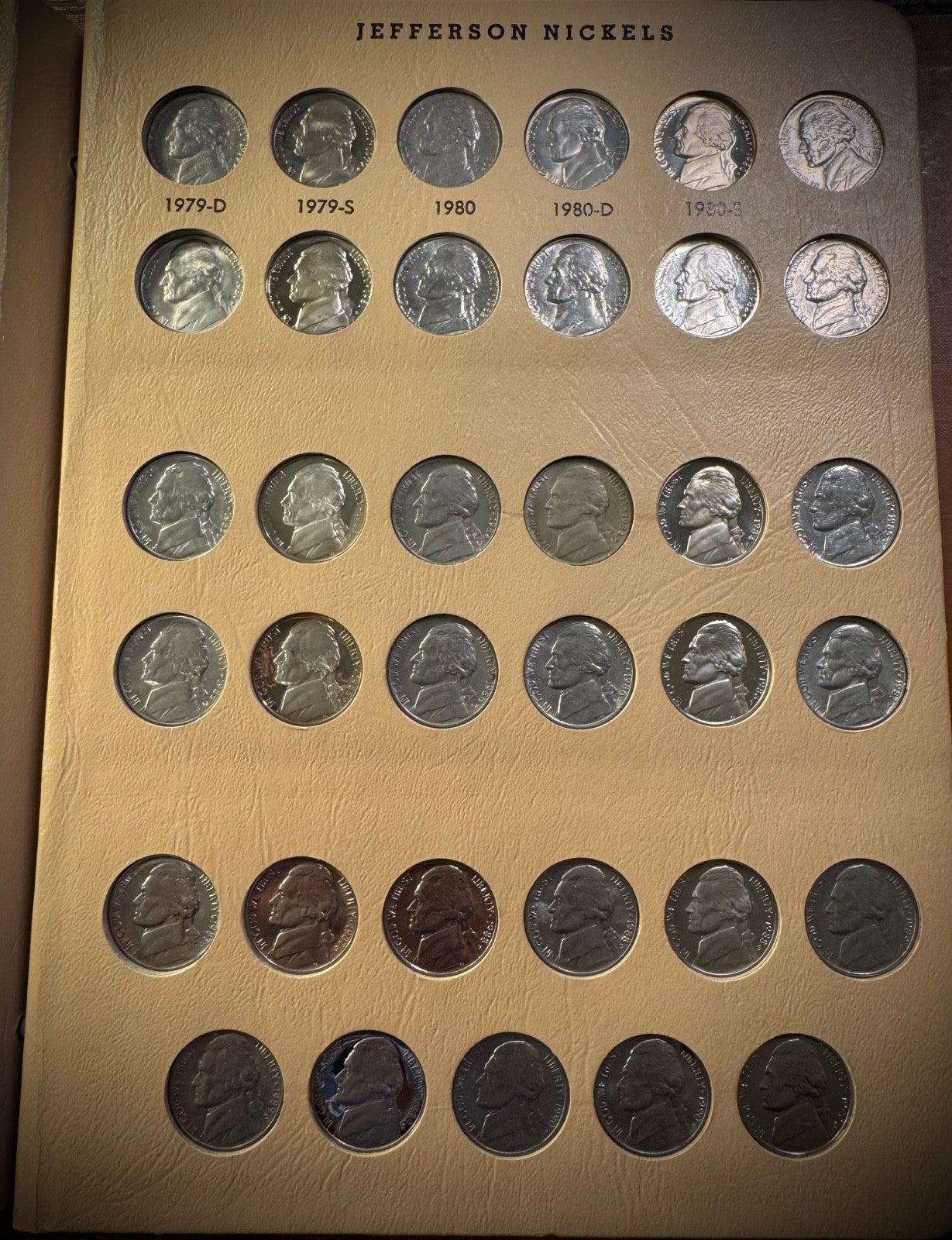 1938-1990 Jefferson Nickel High Grade COMPLETE SET w PROOFS In DANSCO 161 Coins7