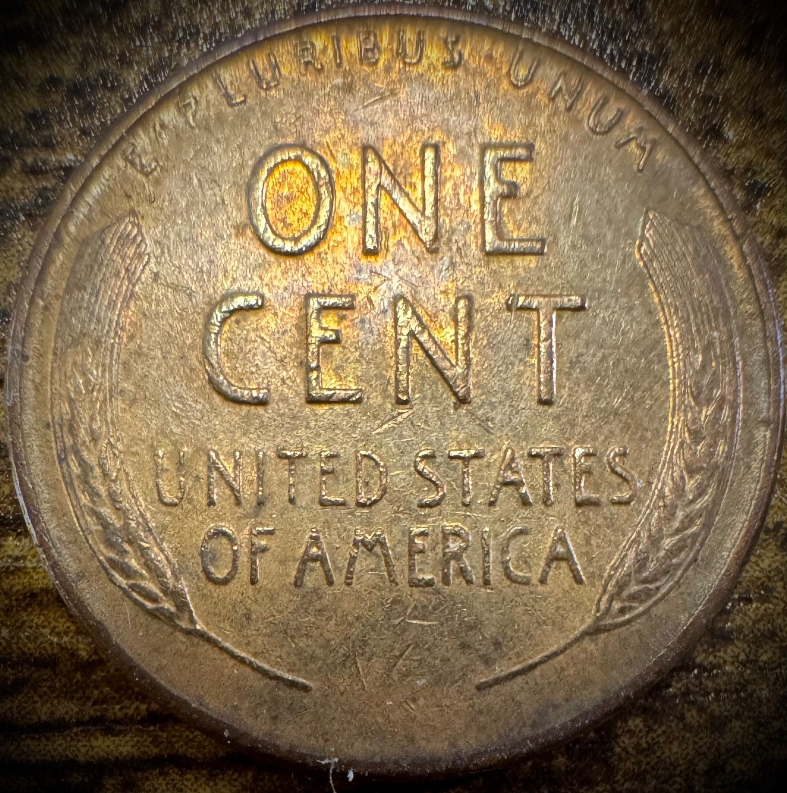 1956-D Lincoln Wheat Penny Cent Uncirculated MULTI-COLORED TONING1