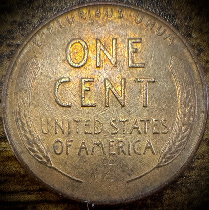 1956-D Lincoln Wheat Penny Cent Uncirculated MULTI-COLORED TONING1