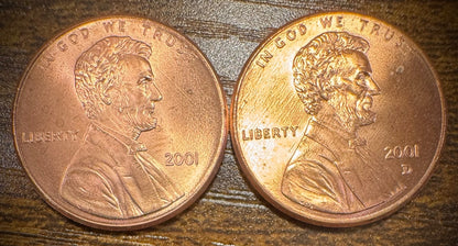 2001 P & D Lincoln Memorial Cent BU 2 Coin Set From Original Rolls0