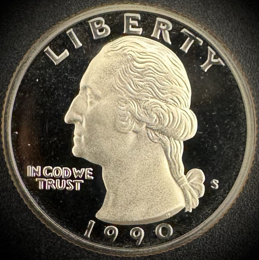 1990-S Washington Quarter GEM PROOF Clad DEEP ULTRA CAMEO Coin0