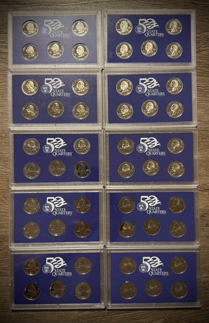 1999-2008 S COMPLETE 50 State Proof Quarter Set w US Mint PROOF Set Box & COA0