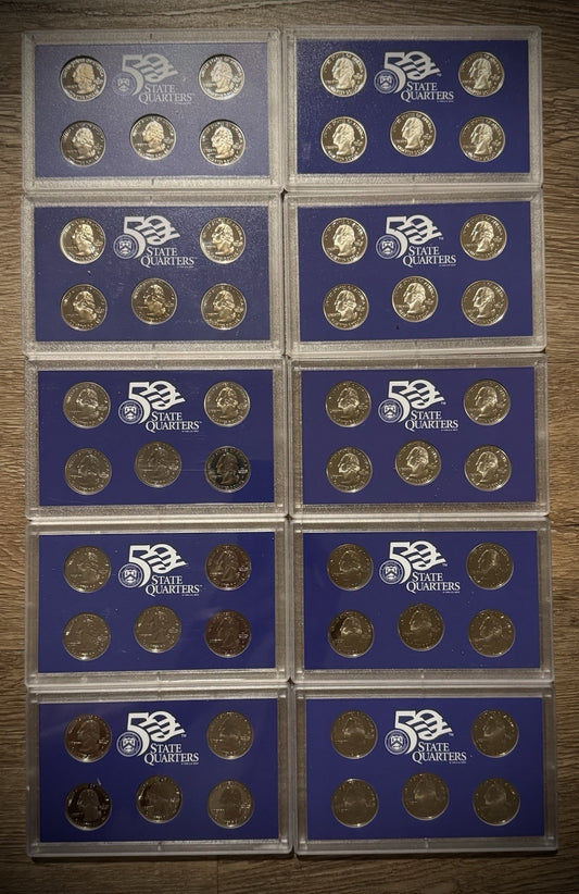 1999-2008 S COMPLETE 50 State Proof Quarter Set w US Mint PROOF Set Box & COA0