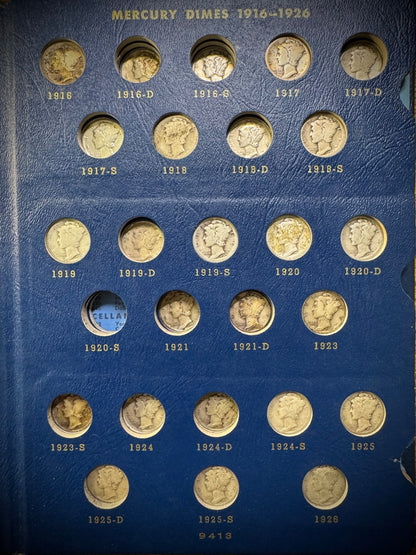 1916-1945 Mercury Silver Dime Partial Set In Whitman Deluxe Album 55 Coins1