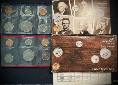 1985 P D Uncirculated Coin Set US Mint Original Government Packaging OGP & COA0