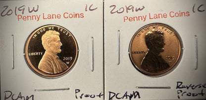 2019-W Lincoln Penny Cent Uncirculated PROOF & Reverse PROOF 2 Coin Set0
