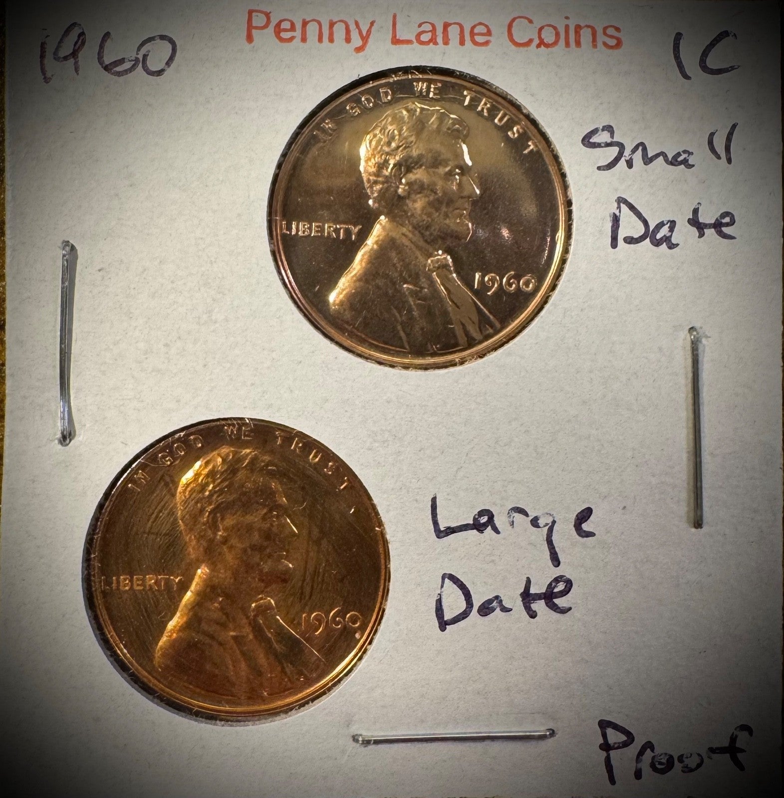 1960 Lincoln Memorial Cent SMALL & LARGE DATEPROOF LUSTROUS2 Coin Lot0