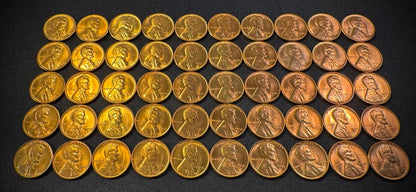 1955-S Lincoln Wheat Cent Penny RED LUSTROUS Uncirculated Roll Of 50 Coins1