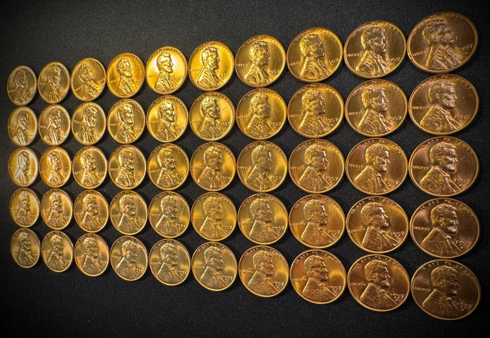 1957-D Lincoln Wheat Cent Penny RED LUSTROUS Uncirculated Roll Of 50 Coins2