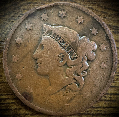 1837 Large Cent Coronet Head Matron Style Plain Cord Medium Letters0