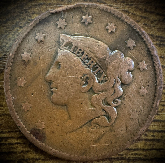 1837 Large Cent Coronet Head Matron Style Plain Cord Medium Letters0