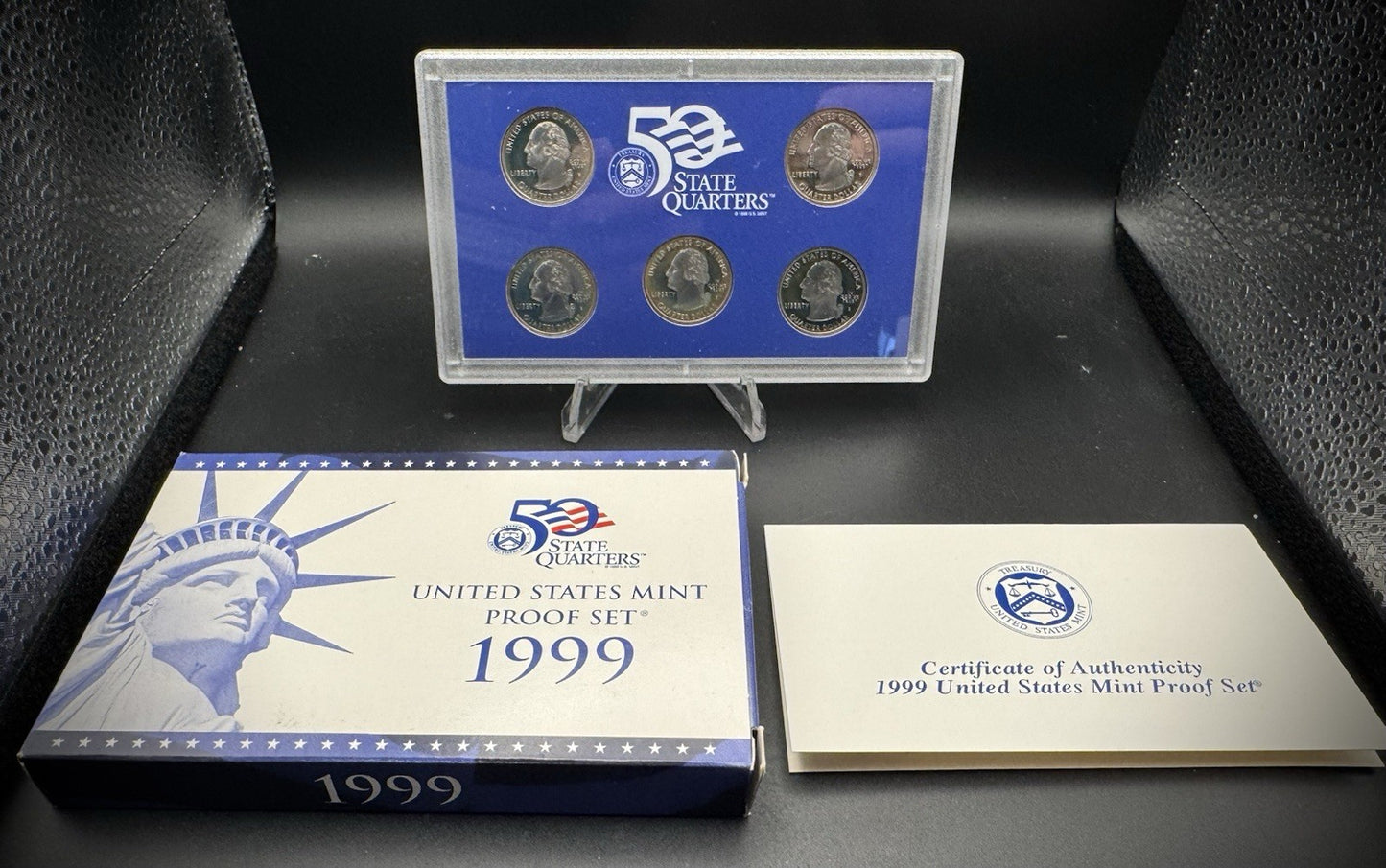 1999-S State Quarter GEM PROOF Clad 5 Coin Set w 1999 US Mint Box and COA0