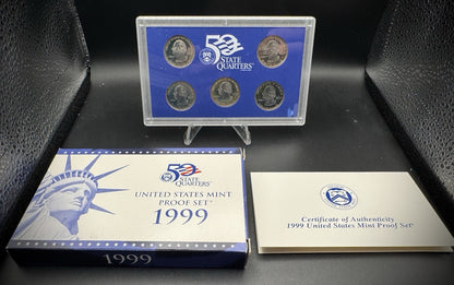 1999-S State Quarter GEM PROOF Clad 5 Coin Set w 1999 US Mint Box and COA0