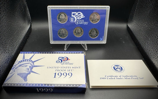 1999-S State Quarter GEM PROOF Clad 5 Coin Set w 1999 US Mint Box and COA0