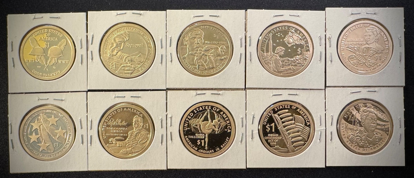 2016-2025 S Sacagawea Dollar GEM PROOF DEEP CAMEO Set Lot Of 10 Coins1