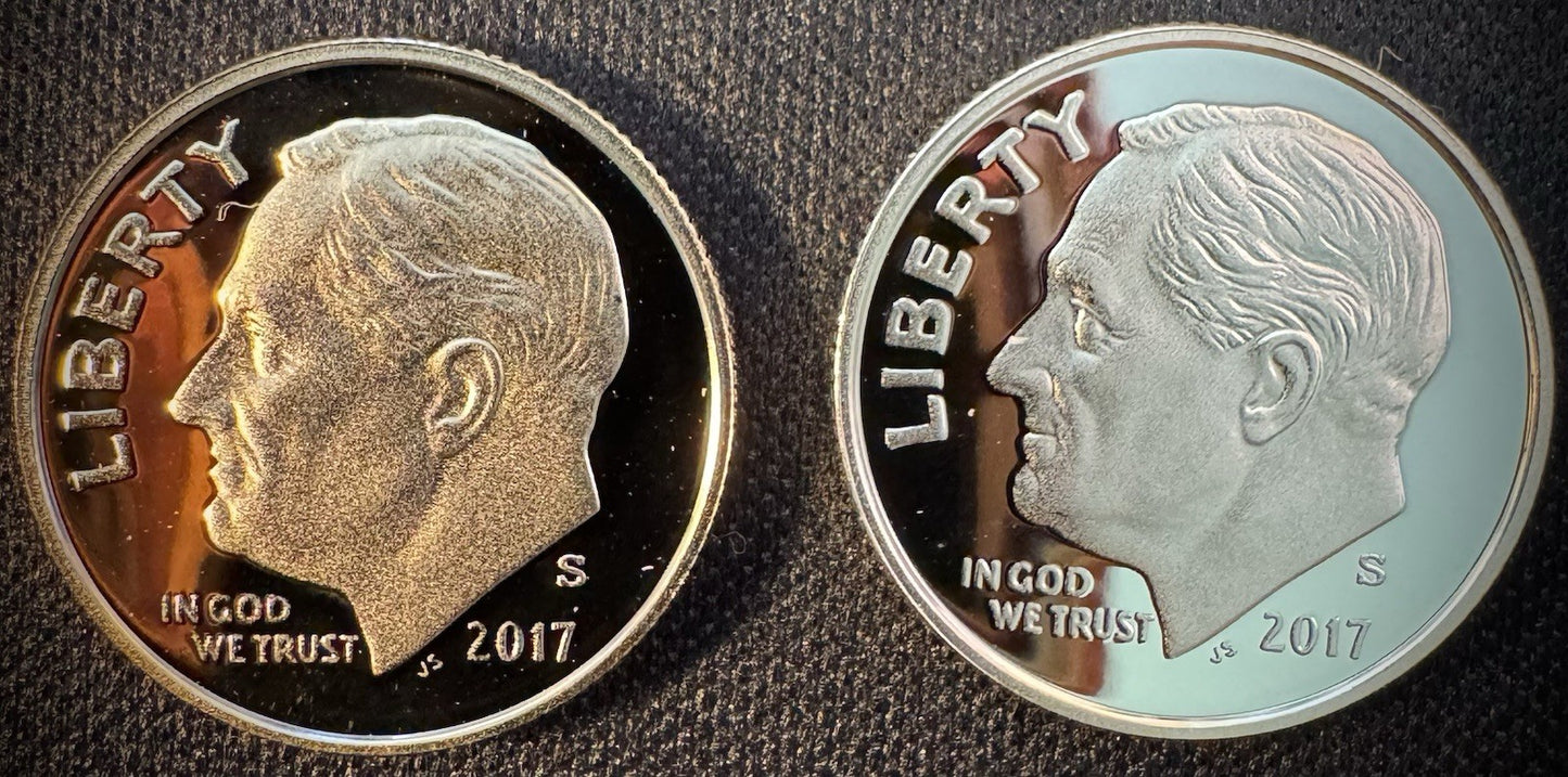 2017-S 90% SILVER And Clad PROOF Roosevelt Dime 10C .900 Fine Lot Of 2 Coins0