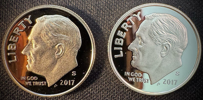 2017-S 90% SILVER And Clad PROOF Roosevelt Dime 10C .900 Fine Lot Of 2 Coins0