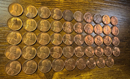 1935-D Lincoln Wheat Cent Mostly Red Uncirculated Roll Of 49 Coins2