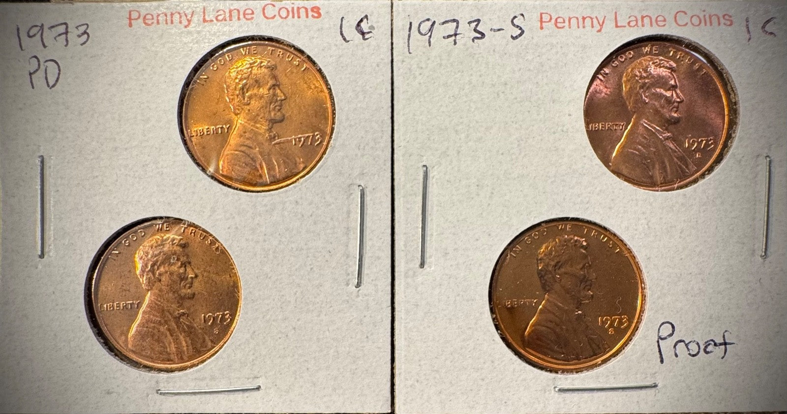 1973 P D S + S Lincoln Memorial Cent UNCIRCULATED + PROOF 4 Coin Lot0