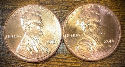 2010 Lincoln Shield Cent P D Uncirculated BU 2 Coin Lot From Original Rolls0