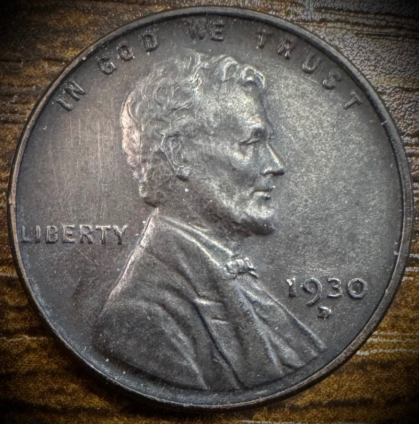 1930-D Lincoln Wheat Penny Cent AU Obverse TONED Black0