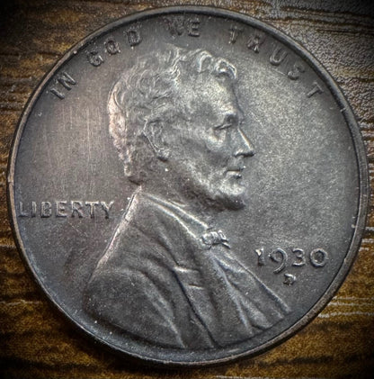 1930-D Lincoln Wheat Penny Cent AU Obverse TONED Black0