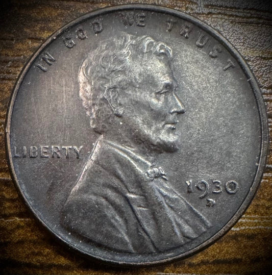 1930-D Lincoln Wheat Penny Cent AU Obverse TONED Black0