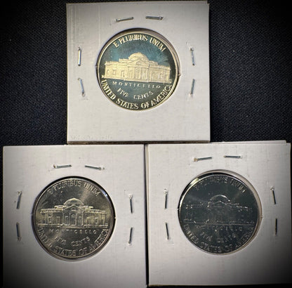 2024 Jefferson Nickel 5C P D S Uncirculated PROOF BU 3 Coin Lot1