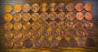 1949-D Lincoln Wheat Cent Penny Red Lustrous BU Uncirculated Roll Of 50 Coins3