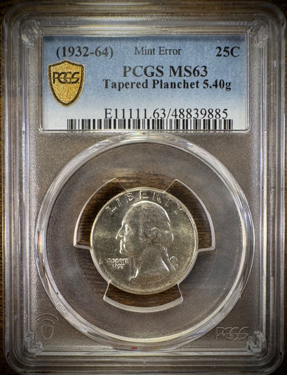 (1932-1964) Silver Washington Quarter ERROR Tapered Planchet 5.4 Grams PCGS MS631