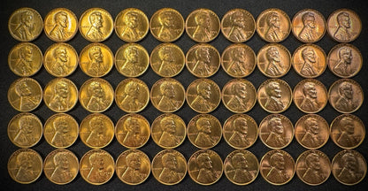 1955-S Lincoln Wheat Cent Penny RED LUSTROUS Uncirculated Roll Of 50 Coins1