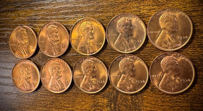 1936 Lincoln Wheat Cent Brilliant Uncirculated Red Lot Of 10 Coins2