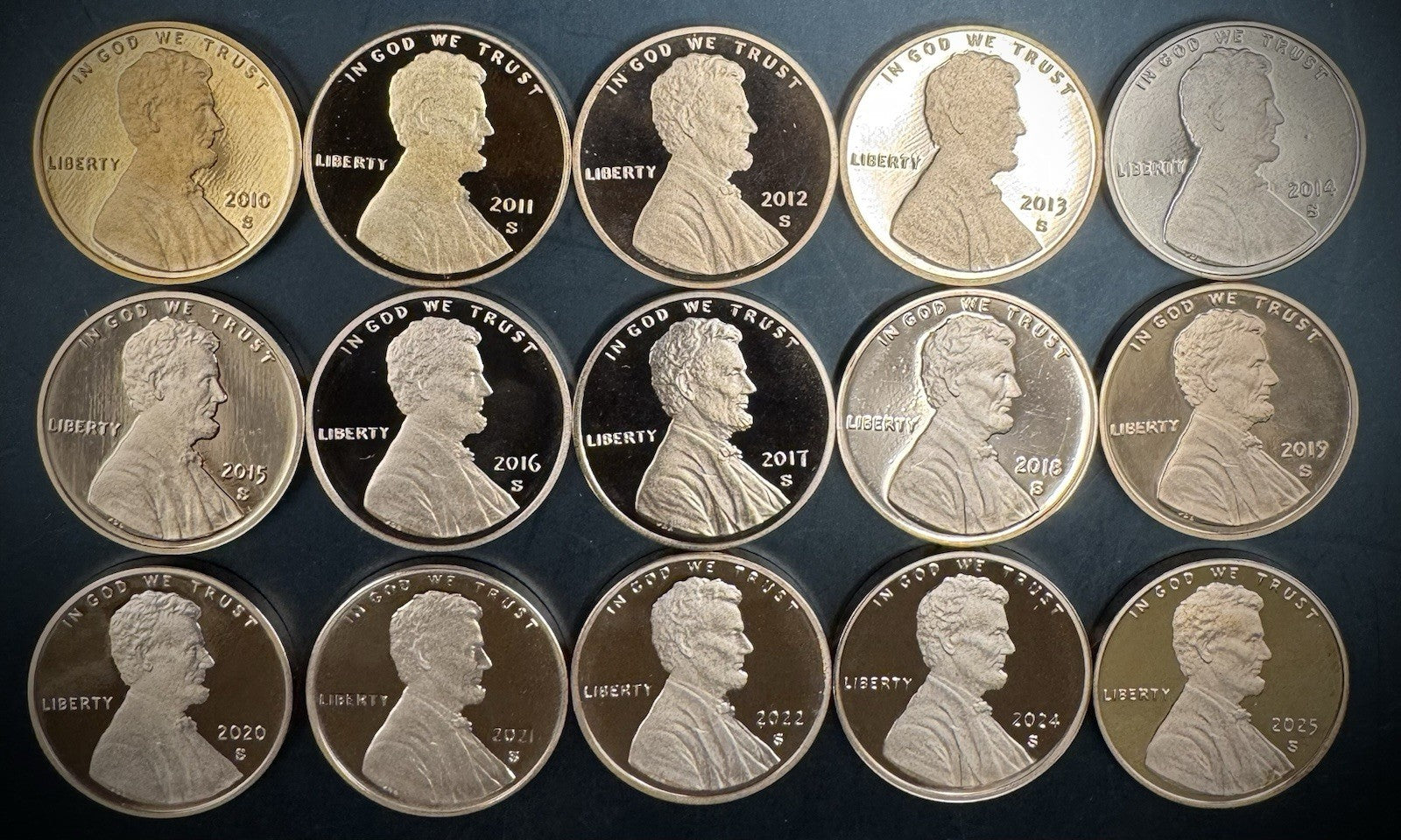 2010-2025 S Lincoln Shield Cent GEM PROOF 15 Coin CONSECUTIVE Years Lot Set0